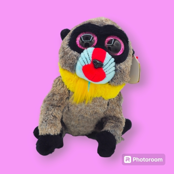 Ty Tysilk Beanie Boos WASABI Baboon Plush Monkey Stuffed Glitter Eyes - Picture 1 of 9